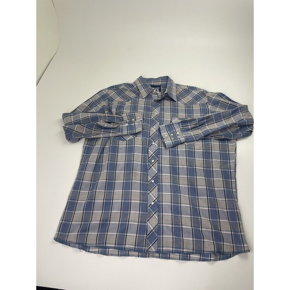 Wrangler Western Vintage Pearl Snap Long Sleeve Button Up Shirt Plaid Men's 2XLT